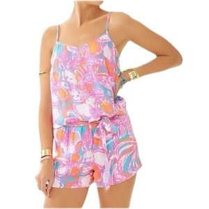 Lilly Pulitzer Pink Deanna Shirley Size XS Printed Tank Belted Romper
